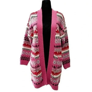 Cocogio Wool Duster Cardigan Chunky Knit Draped Sweater Pink Red Black Small